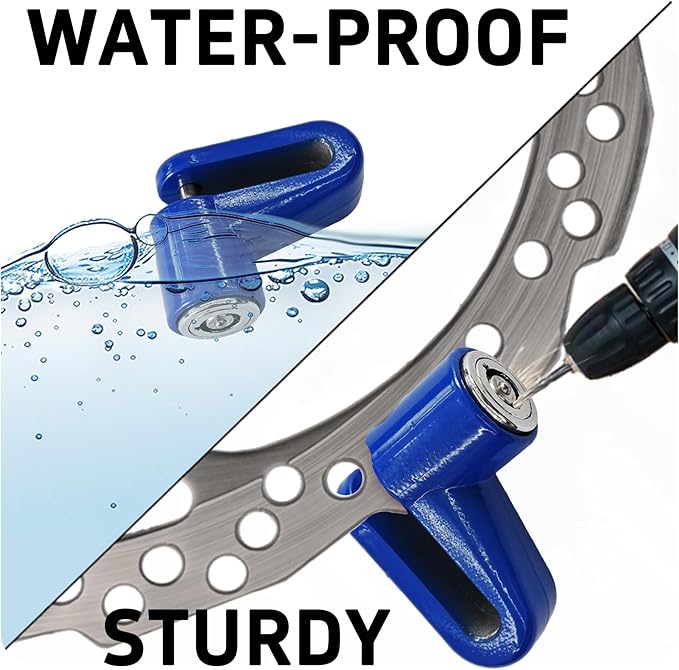 Heavy Duty Motorcycle Bike Disc Brake Lock, Anti-Theft Waterproof Wheel Lock Safety Disc Lock Padlock for Scooters and Mountain Road Cycling with Two Keys(Blue)