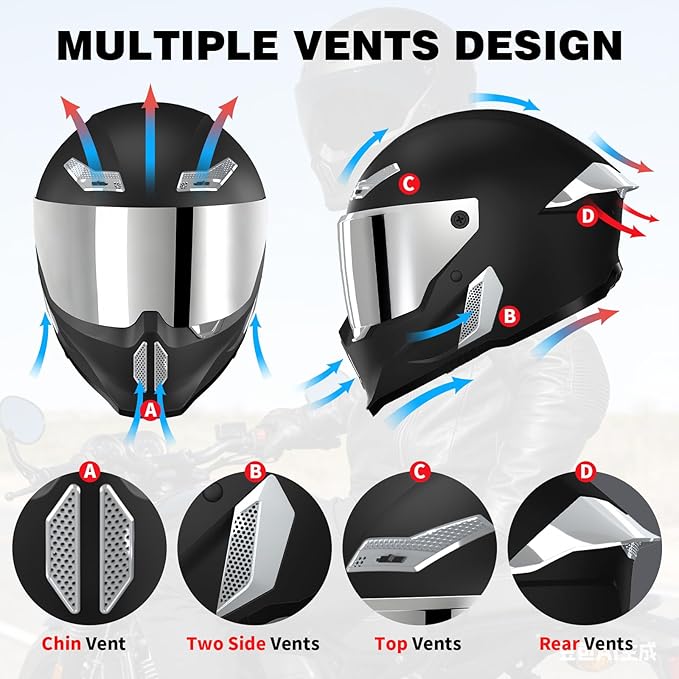 Motorcycle Helmets for Adult Men Women,Full Face Motorcycle Helmet,MG666 DOT Approved Motorbike Racing Street Bike Helmets with Two Visors