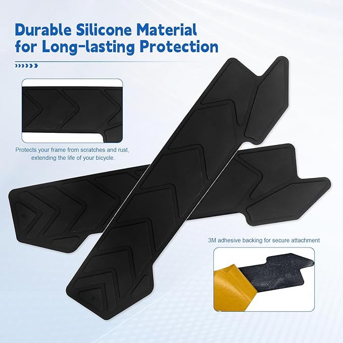 Silicone Bike Frame Protection Tape & Chainstay Guard 2 Pack, Adhesive Anti-Scratch Pad for MTB/Road/E-Bike, Easy Install Reusable Noise Reduction, Durable Sticky Glue Backing ﻿