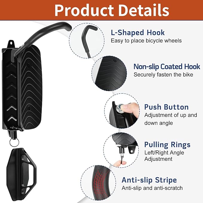Cyfie Bike Rack Wall Mount, 150° Swivel & Space Saving, Garage Bike Hanger Hooks, Indoor Vertical Hanging Bike Rack Wall Mount Bicycle Mount Wall for Road Bike, Mountain Bike