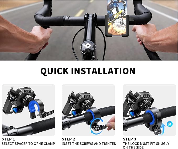 Motorcycle-Phone-Mount & Bike Phone Holder - Durable Phone Holder for Bike and Motorcycle, Bicycle Phone Mount, Fits All Smartphones (Blue)