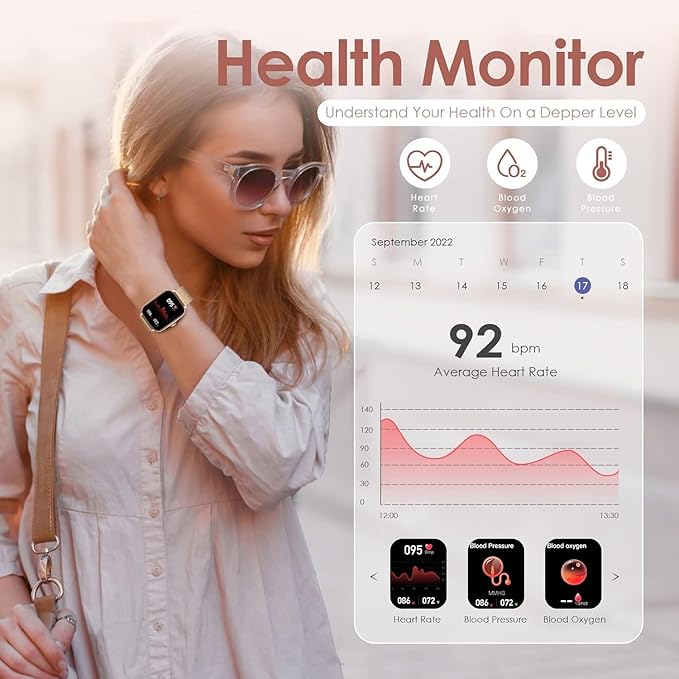 Smart Watch for Women Fitness Tracker: Gold Smart Watches for Women Digital Mens Watches Make/Answer Call Waterproof Running Smartwatch Android and iOS iPhone Compatible Heart Rate Monitor (Pink)