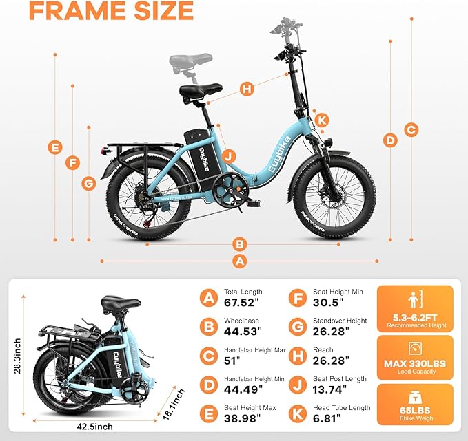 Folding Electric Bike for Adults, 30+MPH Max Speed Foldable Ebike with 48V 20AH Removable Battery, 20" Fat Tire 1000W Peak Motor, 80+Miles Commute Bicycle Blue with Colourful LCD Display