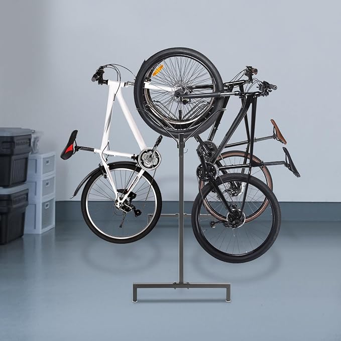 5-Slot Bike Floor Stand, Bicycle Parking Rack with Hooks Non-Skid Foot Pads and Complete Accessories, V-Shaped Brackets Freestanding Metal Bike Storage Organizer Rack 154 LBS Load Capacity