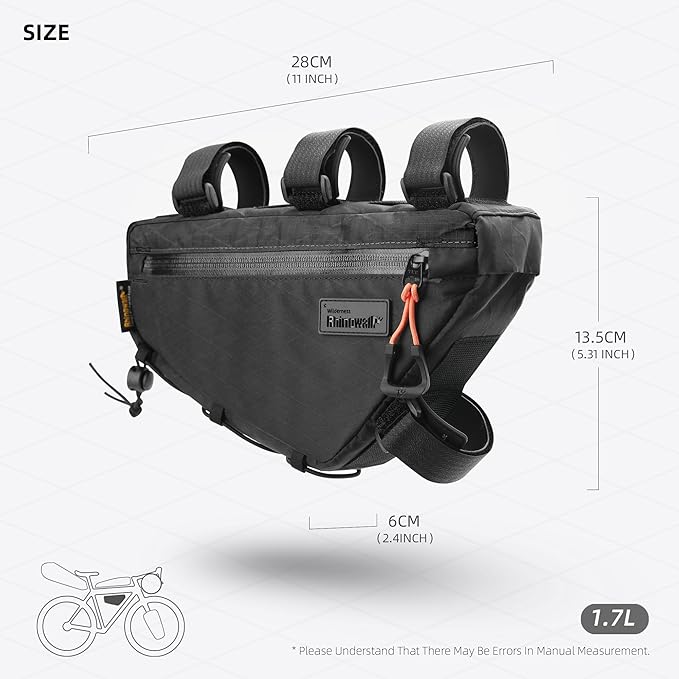 Bike Frame Bag Bike Triangle Bag Bicycle Pouch Under Tube Bag 1.7L with Dual Side Mesh Pockets for MTB Road Bike Cycling Commuting and Outdoor Adventures
