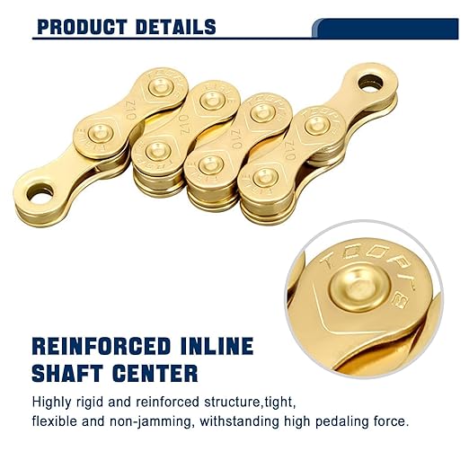 Bike Chain, 10 Speed Bike Chain 1/2" x 11/128" 116 Links Bicycle Chain for Road Mountain Folding Racing Cycling Bikes (Gold-10 Speed)