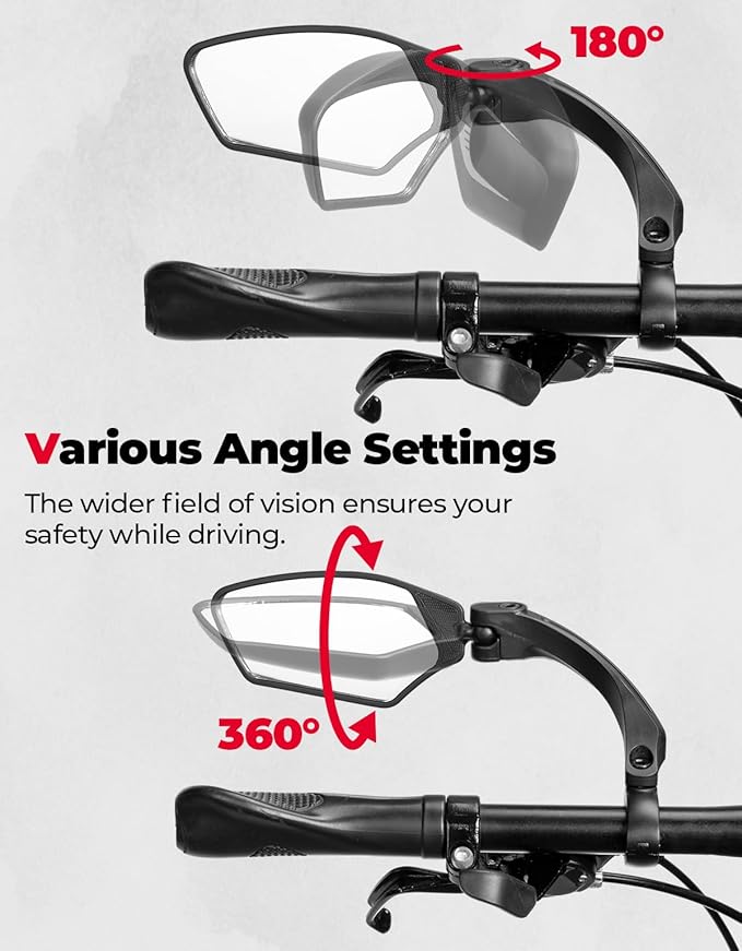 KEMIMOTO Bike Mirror 2 PCS, Wide-Angle HD Rearview Mirror for Bicycle Handlebars, 360° Adjustable & Foldable Safe Rear View Mirror for E-Bike, Scooter, Universal Fit Bike Accessories