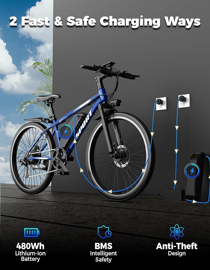 ASKGO Electric Bike for Adults, 1500W Peak Mountain Ebike with 25 MPH, 65 Miles Range, 7 Speeds, 48V 10.4Ah Removable Battery Ebike, 26" Electric Bicycle for Commute