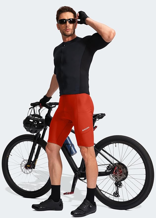 Bikewa Men's Bike Shorts 3D Padded Cycling Road Biking Mountain Riding Biker Bicycle UPF 50+ Cycle Shorts Zipper Pockets