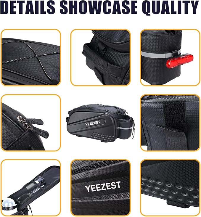 Bike Bag for Bicycle Rear Rack – 10L Hard Shell Waterproof Bike E-Bike Rack Bag with Shoulder Strap & Reflective Stripfor Cycling, Commuting, Outdoor Travel, Gifts for Men