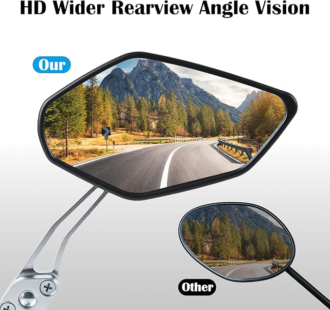 2 Pack Bike Mirrors, 360°Rotatable HD Wide Angle Rear View Mirror - Universal Handlebar Accessories for Mountain/Road Bike, Scooter, E-Bike (Silvery)