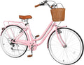 26 Inch Folding Beach Cruiser Bike for Women, 7-Speed Ladies Bike with Basket & Rack, Perfect for City Commuting's Bicycle, Ideal for Women and Adults