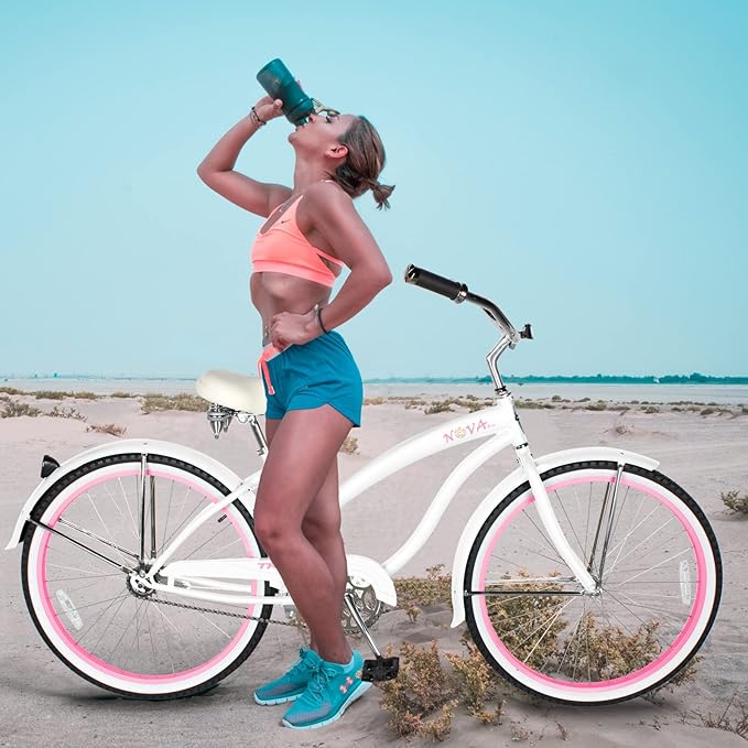 Tracer Nova Beach Cruiser Bike for Women,26 Inch Wheels,Hi Ten Steel Frame,1 Speed,Coaster Brake,Hybrid Bike for Adults,Complete Cruiser Bikes,White