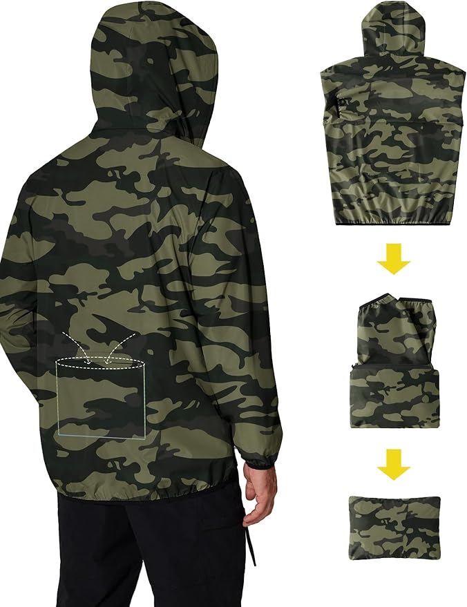 COOFANDY Men's Light Rain Jacket with Hood Packable Waterproof Raincoat Golf Rain Gear Travel Hiking Windbreaker