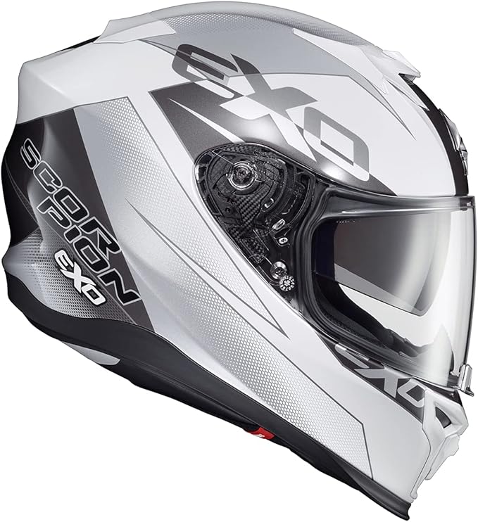 ScorpionEXO T520 Full Face Touring Motorcycle Helmet with Bluetooth Ready Speaker Pockets DOT ECE Approved Factor (White - X-Large)