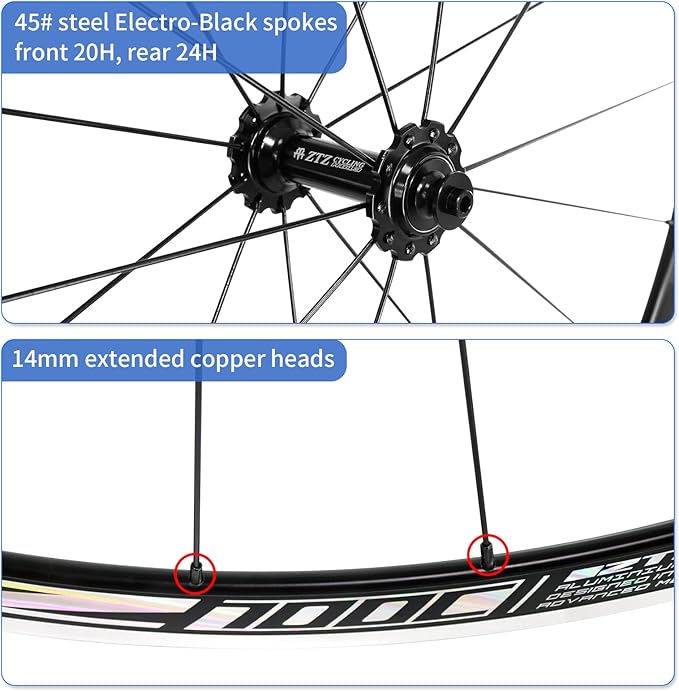 ZTZ 700C Road Bike Wheelset, Ultralight Aluminum Alloy 30mm Road Bike Wheel, 20H Front/24H Rear High-Strength Bike Rims, 700c Clincher, Rim Brake, Compatible 8-12 Speed Cassettes