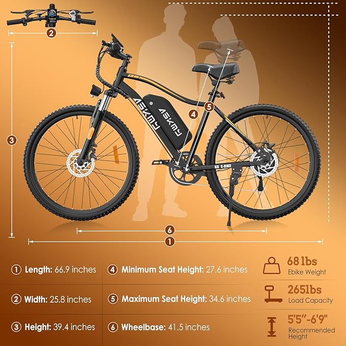 Electric Bike for Adults 750W Peak Motor, 26 Inch Mountain E-Bike with 48V Removable Battery, 7-Speed, Front Fork Suspension, Commuter Electric Bicycle with 25MPH and 40-55Miles PAS Range
