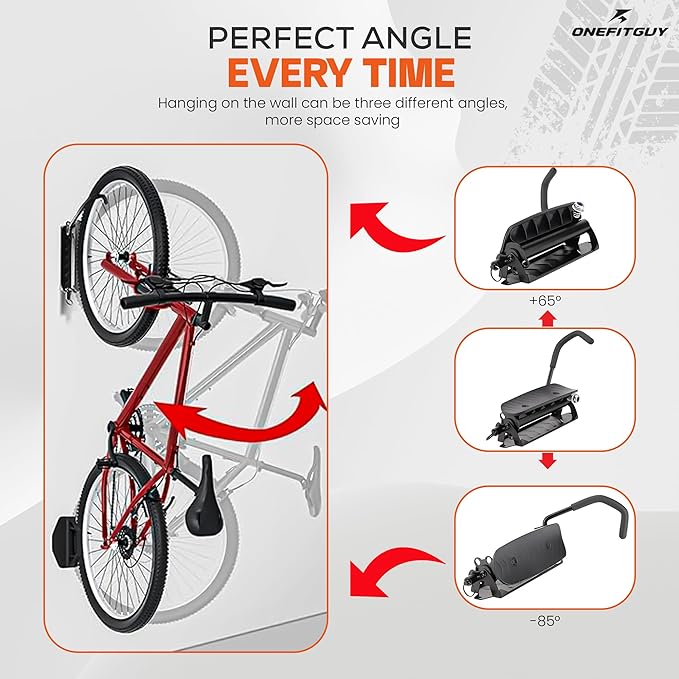Foldable Bike Rack 2-Pack, Space Saving Vertical Bike Wall Mount with Adjustable 150° Rotating Hanger, Easy Garage, Indoor, or Shed Installation