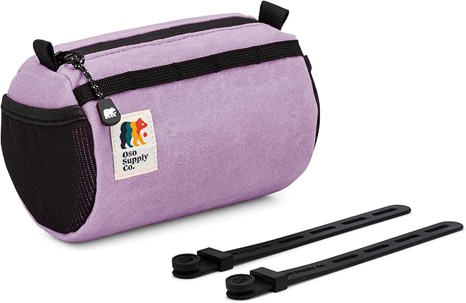 Bike Handlebar Bag – Waxed Canvas Exterior with Quick-Access Waterproof Zipper, Side Mesh Pockets and Spacious Storage – Ideal for Cycling, Commuting and Adventure Rides (Purple)