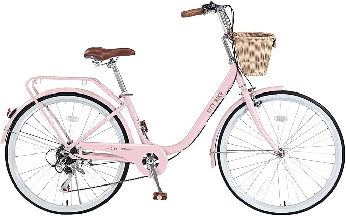 22/26 Inch Women's Bike Beach Cruiser Bike for Women/Girls，City Hybrid Bike 7 Speeds Adult Bicycle Commuter Bike for Women Men,4 Colors