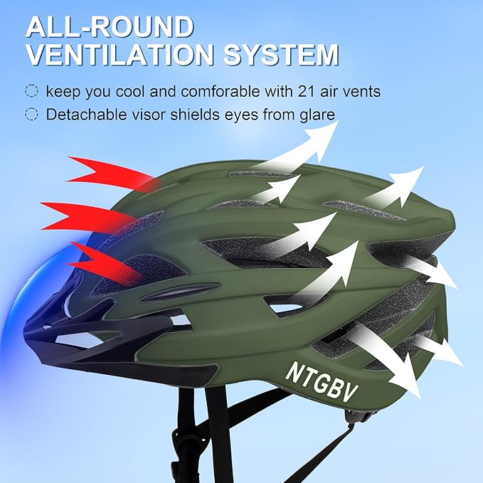 Adult Bike Helmet for Men/Women with Helmet Bag 2 Removable Moisture-Wicking Liners & Visors Lightweight Shockproof Adjustable Design CPSC 1203 & EN 1078 Safety Certified for Road/Commute/MTB