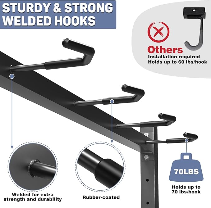 WALMANN Freestanding Bike Stand for Garage, 5 Bikes Vertical Bike Storage Stand Heavy Duty Bike Floor Stand, Holds Up to 70 lbs/Hook