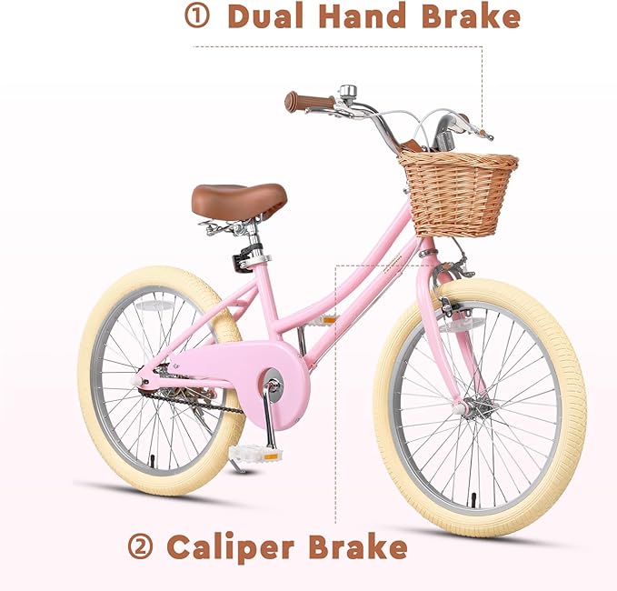 Petimini Vintage Kids Bike for Girls, 12–20 Inch Classic Bicycle with Wicker Basket & Bell, High Tensile Steel Frame, Training Wheels (12–18”), 85% Pre-Assembled, Retro Bike for Outdoor Riding