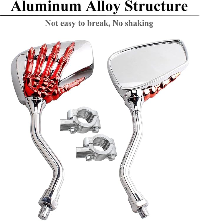 Pairs of Distinctive Skull Skeleton Hand Bicycle Mirror, Rearview Side Mirror Handlebar Mirror Mount Holder Clamp Adaptor 10mm for Scooter Moped Bike Standard Bike Motorcycle