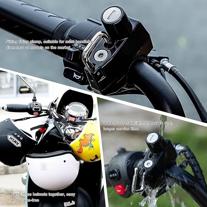 Motorcycle Helmet Lock, Anti-Theft Aluminum Alloy Helmet Holder Hook with 2 Keys, Universal Handlebar Mounting Helmet Security Lock for Motorbike Scooter Street Bike (Lock)