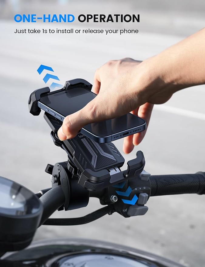 Lamicall Motorcycle Phone Mount Holder - [Dual Vibration Dampener] [Upgrade Handlebar Clip] Motorcycle Cell Phone Holder, Bike Phone Mount, Gifts for iPhone 16 15 14 Pro Max, 4.7-6.7" Phones, Black