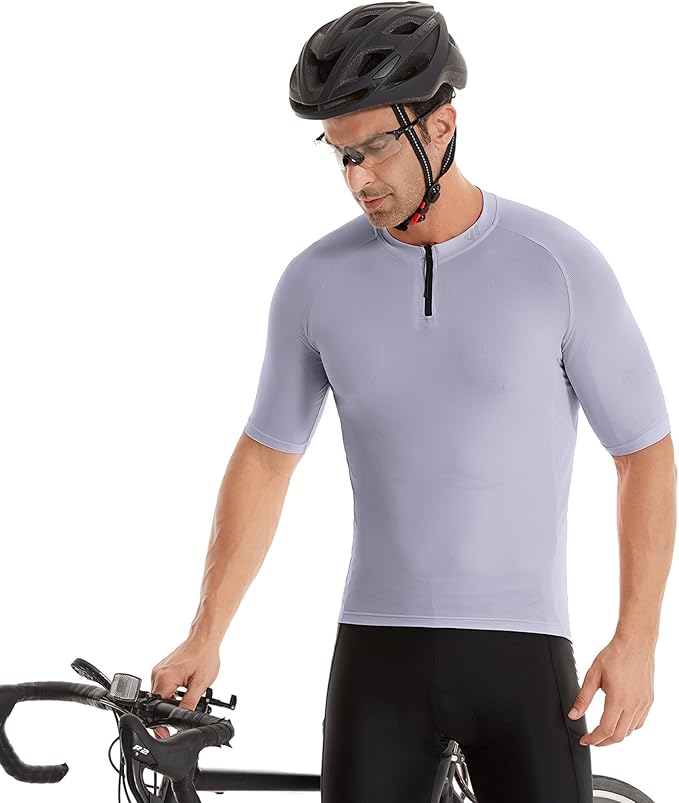 Wulibike Cycling Jersey Men Short Sleeve, Road Bike Shirts 1/4 Zipper with Pockets, Bicycle Clothing Breathable Quick Dry