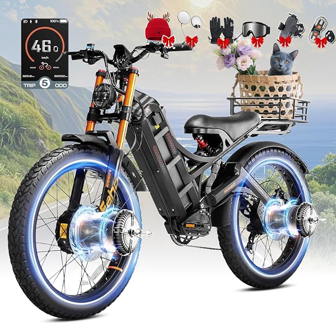 eAhora Romeo Pro 3 Electric Bike - [2026 Latest] 50MPH 5600W Dual Motor 60V 80AH 250Miles Long Range Ebike for Adults, 26" * 4.0 Fat Tire Fast Electric Mountain Bike Full Suspension Off-Road E-Bike