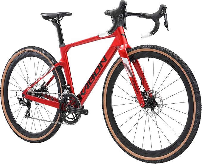 KABON Carbon Gravel Road Bike, T800 Carbon Fiber Frame 700C Road Bike with 18 Speeds Drivetrain, Integrated Carbon Handlebar, Disc Brakes Racing Bicycle for Adult Unisex