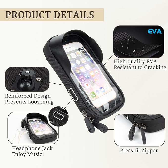 PSLER Bike Frame Bag Waterproof - Bike Top Tube Bag, Mountain Biking Accessories & Bicycle Pouch, Bicycle Top Tube Bag Accessories for Phones 4.5" to 6.4", Fits 22.2-30mm Tubes, Small