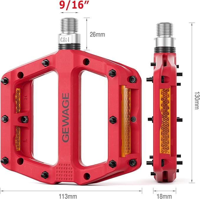 Mountain Bike Pedals 9/16 Inch - Bicycle Flat Pedals with Reflectors - Lightweight Nylon Fiber Wide Platform Pedals for Mountain Bike, BMX, Road Bike Pedals