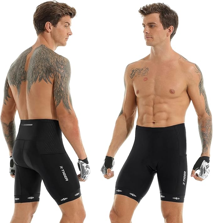 X-TIGER Men's Cycling Shorts with Back Pocket,5D Gel Padded Bike Shorts for Men,Mountain Road Biking Riding Half Pants Tights