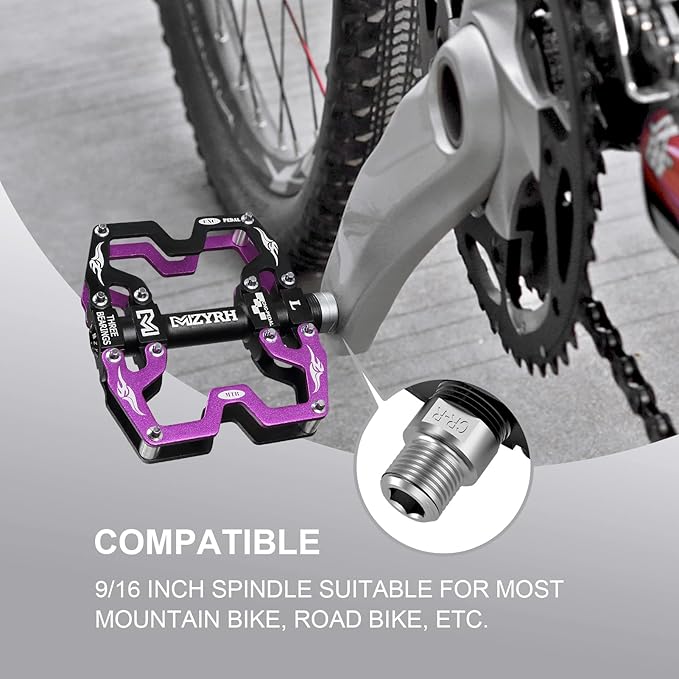 MZYRH Mountain Bike Pedals,3 Bearings Bicycle Pedals,Aluminum 9/16" MTB Pedals Bicycle Flat Pedals for Road Mountain BMX MTB Bike