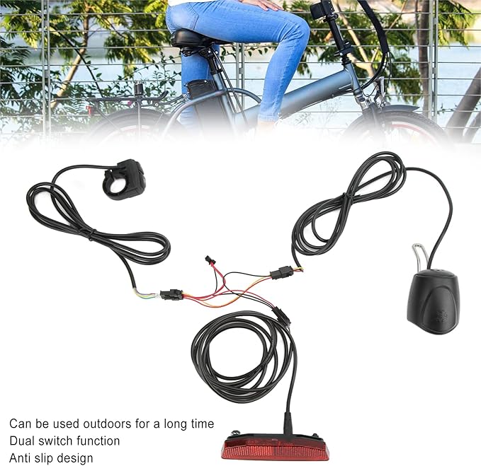 3 in 1 Ebike Headlight and Tail Light Sets, 12V to 72V Front Rear Warning Lights Kit, Double Switch, 4 Bright LED Beads, Safety Riding Warning Kit for Night Cycling