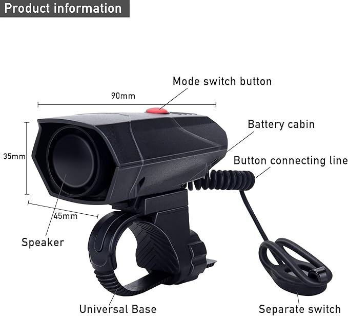DAWAY A14 110dB Electric Bike Horn - 5 Sound Modes, Loud Bicycle Handlebar Alarm Bell with Free Screwdriver, Ideal Gift for Kids & Adults - Safe & Easy Cycling Alert