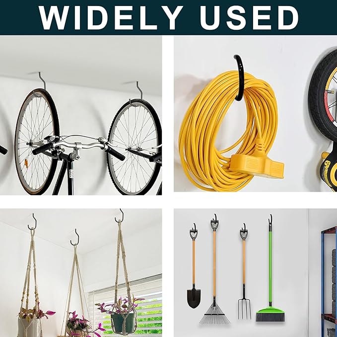 10-Pack Black Garage Bike Rack Heavy Duty Hooks for Wall Mount and Screw in Ceiling Hook for Hanging Bicycle Storage