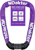 NDakter Bike Lock, 5 Digit Combination Heavy Duty Anti Theft Bicycle Chain Lock, 2.62/3.2/4.27/5/6Ft Long, High Security Resettable, Suitable for Bike, Scooter, Door, Gate, Fence-4/6mm Thick