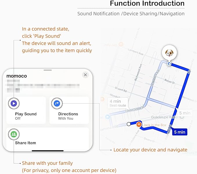 MoMoCo GPS Tracker – iOS Only No Subscription Required, Portable Real-Time GPS Tracking Device for Dogs,Compatible with Apple Find My, Location Tracker for Vehicles/Keys/Luggage (Orange+Black)