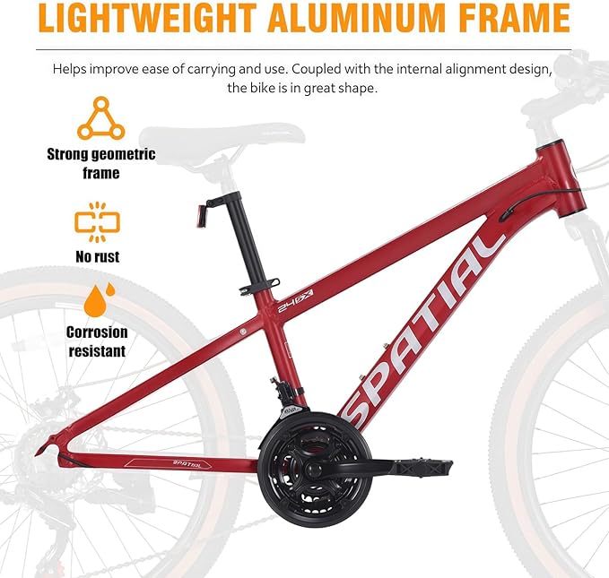 SPATIAL Mountain Bike, 20/24/26/27.5/29 inch Outdoor Cycling Bike,21/8 Speed Lightweight Aluminum Frame | Dual Disc Brakes,Adjustable Ergonomic Seat for Men Women Adult Teens