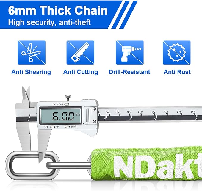 NDakter Bike Lock, 5 Digit Combination Heavy Duty Anti Theft Bicycle Chain Lock, 2.62/3.2/4.27/5/6Ft Long, High Security Resettable, Suitable for Bike, Scooter, Door, Gate, Fence-4/6mm Thick