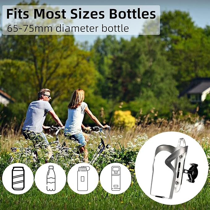 ROCKBROS Bike Cup Holder,2-in-1 Bicycle Bottle Bracket Aluminum Alloy Water Bottle Cages,Universal Rotation Cup Drink Holders for Bike Handlebars,Motorcycle,MTB,Boat,Walker,Wheelchair,Stroller，Silver