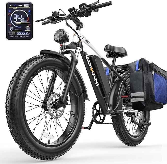 EDIKANI 26" Electric Bike for Adults, Peak 1500W 34MPH Fast E Bike for Men, 100 Miles Fat Tire Ebike for Adults Electric with 864WH/1104WH Removable Battery, UL E Bicycle with Brake Light