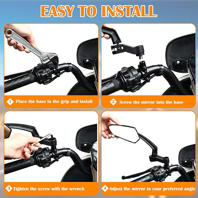 Hestya 1 Pair Handlebar Bike Mirror 360° Rotatable and Adjustable Universal Fit Rearview Bicycle Mirrors Glass Lens Safe Cycling Accessories for Scooter, E-bikes, Mountain Bikes, Road Bicycles