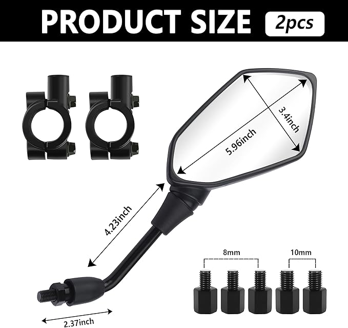 2PCS Motorcycle Mirrors with 8mm & 10mm Bolt,Carbon Fibre HD Motorcycle Mirrors for Handlebars,360° Adjustable Motorcycle Accessories Wide Angle Rear View Mirror (Carbon Fibre)