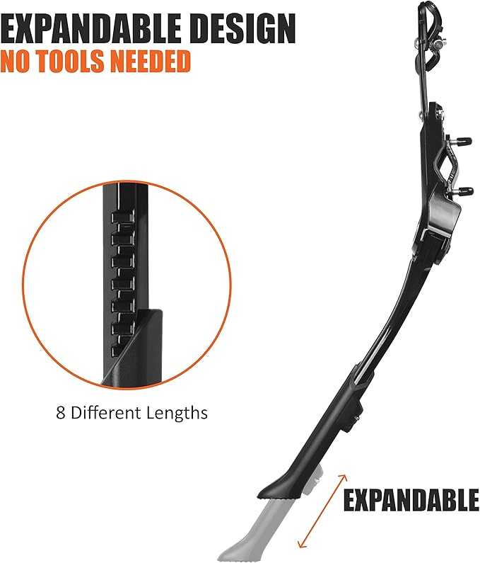BV Rear Bike Stand for 24"-28" Bikes - Adjustable Bike Kickstand for Adult Bike with 8 Height Levels, Non-Slip Foot & Clamp Grip - Weather-Resistant Aluminum Alloy Bicycle Stand for Road, Mountain BMX