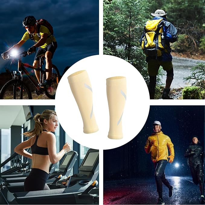 Calf Compression Sleeve for Men & Women, Reflective Footless Socks for Shin Splint Relief & Night Running, Cycling